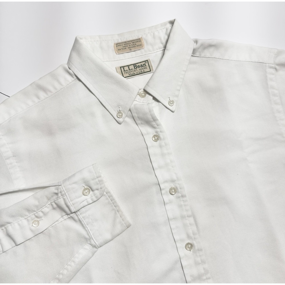 Vtg 80s LL Bean Women's Solid White Button Down Oxford Shirt Size 16 Made In USA